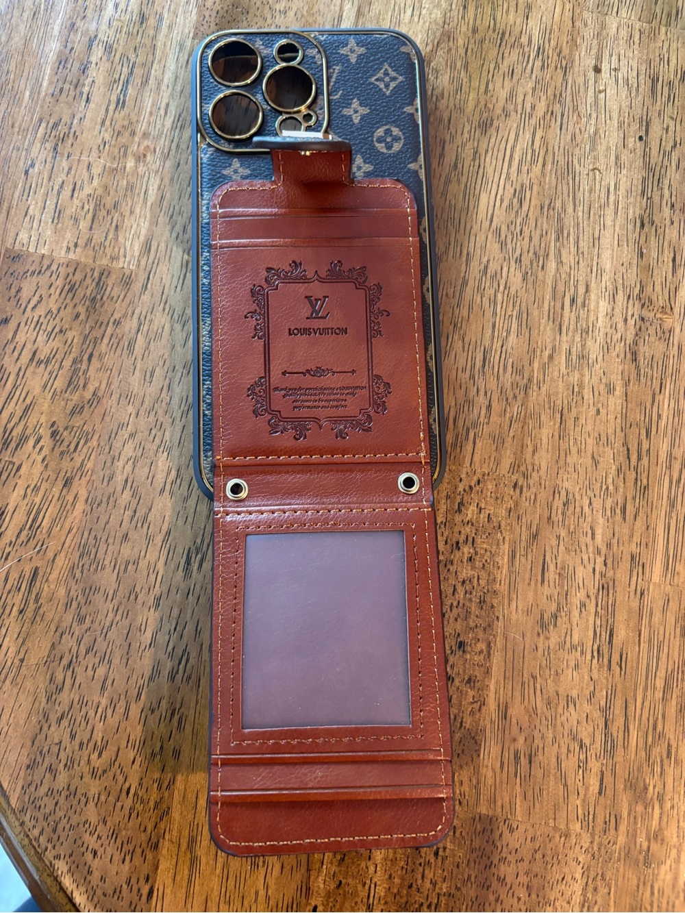 Louis Vuitton Brown Monogram Leather Phone Case with Card Pocket and Strap - Picture 2 of 3
